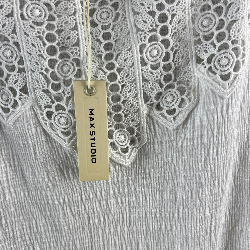 Max Studio Womens Shirt Short Flutter Sleeve Floral Lace Detail Boho Prairie 2X - Picture 8 of 9